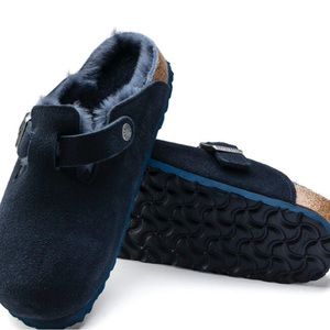 Navy Shearling Boston Birkenstocks